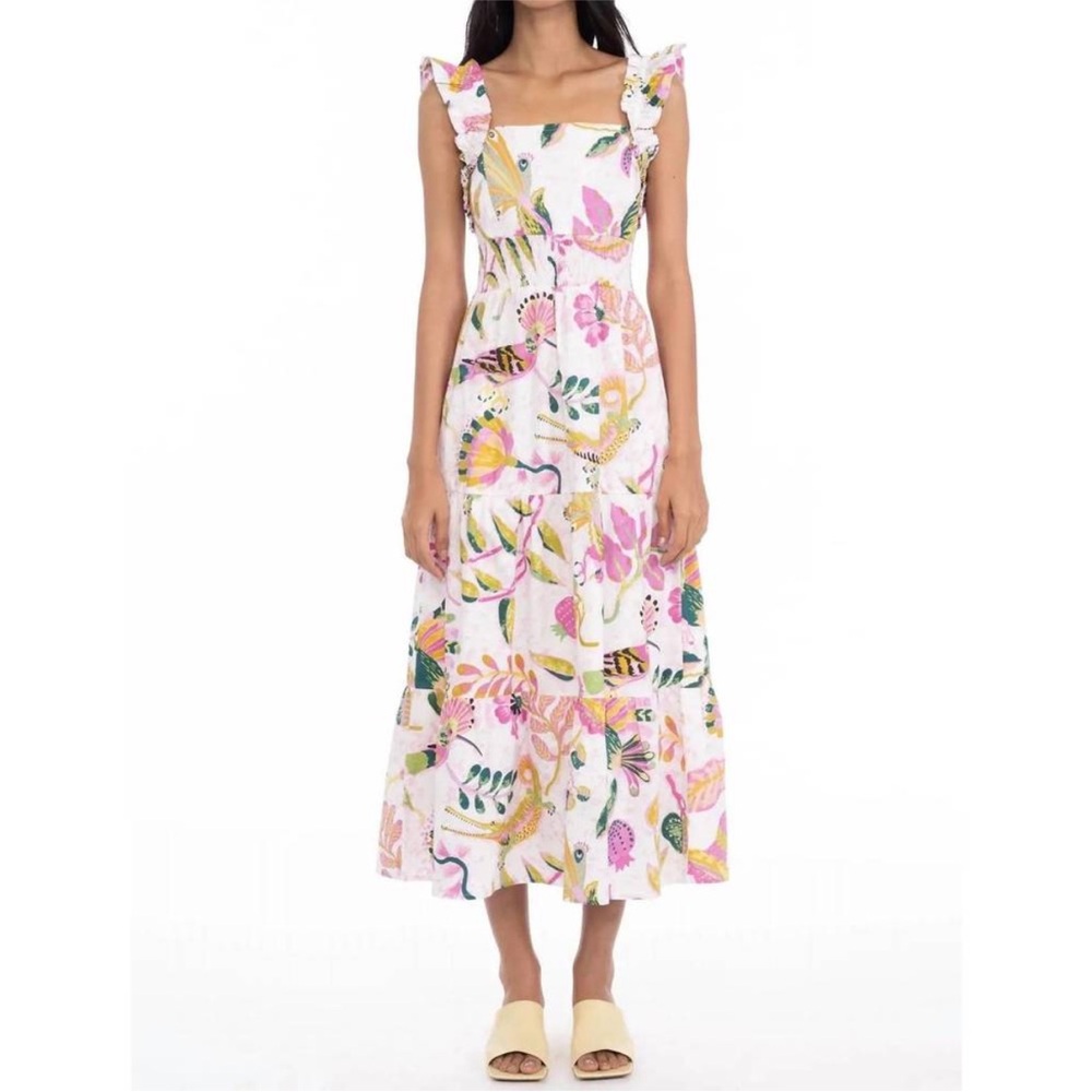 BANJANAN harriet dress muse spring crocodile birds floral print 100% cotton